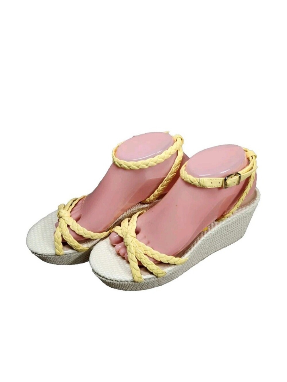 Antonio Melani Women's Yellow 8.5 Leather Braided Platform Wedge Sandals 133